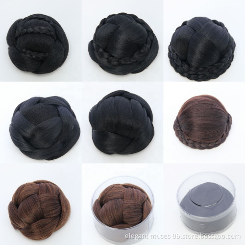 High quality wholesale ladies fashion brown headwear wig knot easy to tie clip in Hair bun hair toupee synthetic extensions
